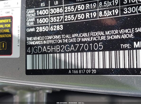 4JGDA5HB2GA770105 2016 MERCEDES-BENZ GLE 350 Серый 