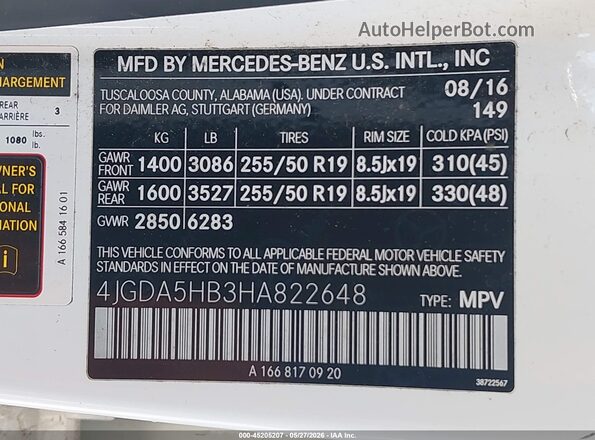 4JGDA5HB3HA822648 2017 MERCEDES-BENZ GLE 350 Белый Вид подкапотного пространства