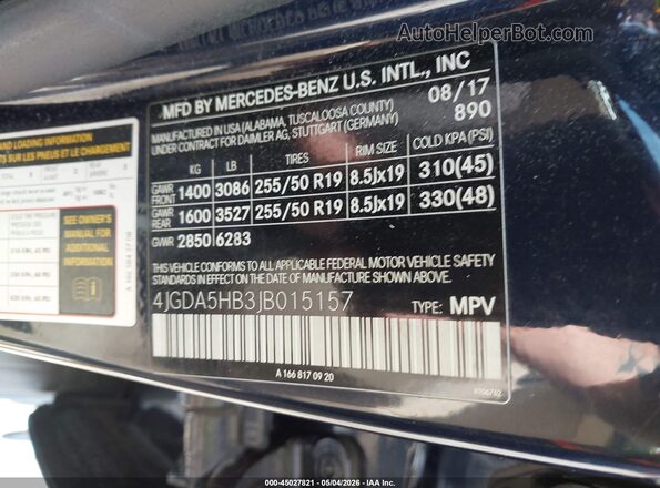 4JGDA5HB3JB015157 2018 MERCEDES-BENZ GLE 350 Синий Вид подкапотного пространства