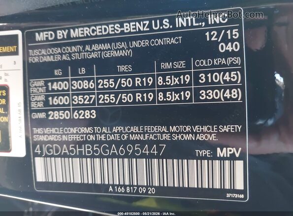 4JGDA5HB5GA695447 2016 MERCEDES-BENZ GLE 350 Black ძრავის განყოფილების ხედი