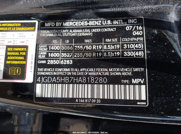 4JGDA5HB7HA818280 2017 MERCEDES-BENZ GLE 350 Черный Вид подкапотного пространства