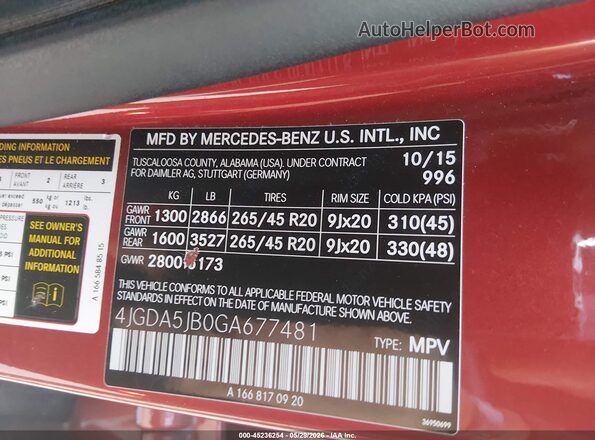 4JGDA5JB0GA677481 2016 MERCEDES-BENZ GLE 350 Red Vista del compartimento del motor