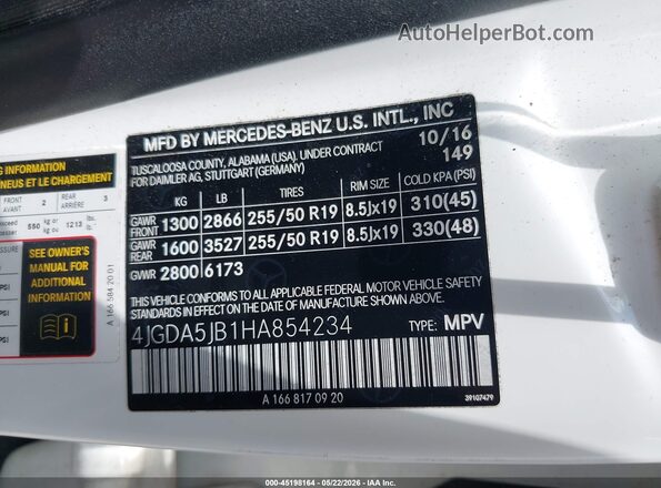 4JGDA5JB1HA854234 2017 MERCEDES-BENZ GLE 350 Белый Вид подкапотного пространства