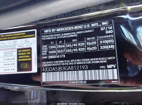 4JGDA5JB3GA812193 2016 MERCEDES-BENZ GLE 350 Черный 