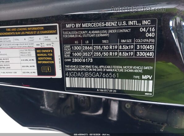 4JGDA5JB5GA766561 2016 MERCEDES-BENZ GLE 350 Black 