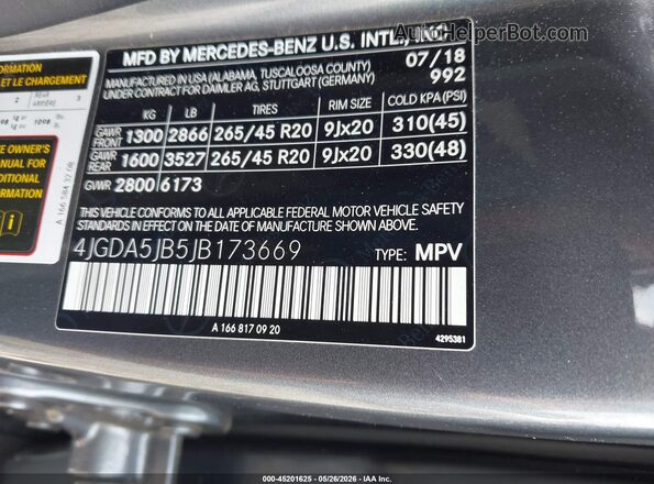 4JGDA5JB5JB173669 2018 MERCEDES-BENZ GLE 350 Серый Вид подкапотного пространства