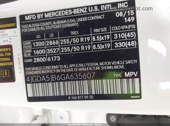 4JGDA5JB6GA635607 2016 MERCEDES-BENZ GLE 350 White 