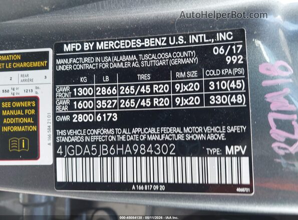 4JGDA5JB6HA984302 2017 MERCEDES-BENZ GLE 350 Gray Widok komory silnika
