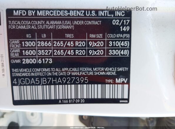4JGDA5JB7HA927395 2017 MERCEDES-BENZ GLE 350 White Vista del compartimento del motor