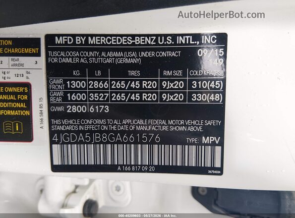 4JGDA5JB8GA661576 2016 MERCEDES-BENZ GLE 350 White Вид підкапотного простору