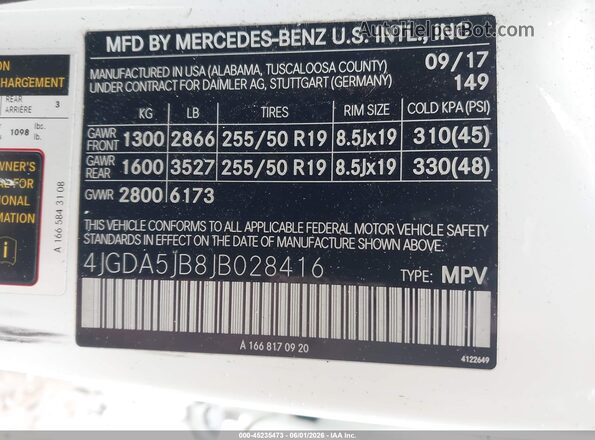 4JGDA5JB8JB028416 2018 MERCEDES-BENZ GLE 350 White Engine compartment view