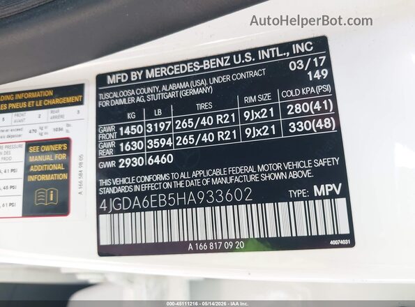 4JGDA6EB5HA933602 2017 MERCEDES-BENZ AMG GLE 43 White Vista del compartimento del motor