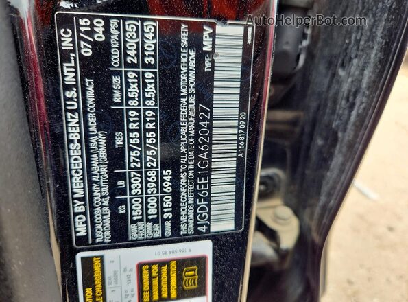 4JGDF6EE1GA620427 2016 MERCEDES-BENZ GL-CLASS Black Widok naklejki z numerem VIN