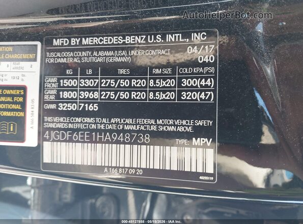 4JGDF6EE1HA948738 2017 MERCEDES-BENZ GLS 450 Черный Вид подкапотного пространства