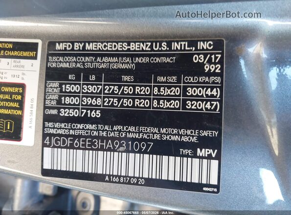 4JGDF6EE3HA931097 2017 MERCEDES-BENZ GLS 450 Серый Вид подкапотного пространства