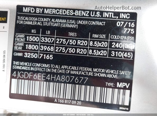 4JGDF6EE4HA807677 2017 MERCEDES-BENZ GLS 450 Silver Vista del compartimento del motor