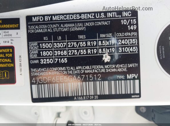 4JGDF6EE5GA671512 2016 MERCEDES-BENZ GL 450 White Widok komory silnika