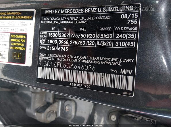 4JGDF6EE6GA646036 2016 MERCEDES-BENZ GL 450 Gray Widok komory silnika