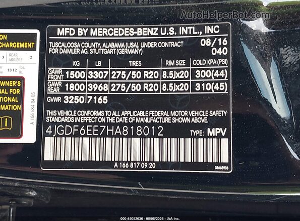 4JGDF6EE7HA818012 2017 MERCEDES-BENZ GLS 450 Black Widok komory silnika