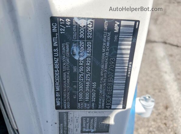 4JGDF6EE8JB077093 2018 MERCEDES-BENZ GLS White VIN sticker view