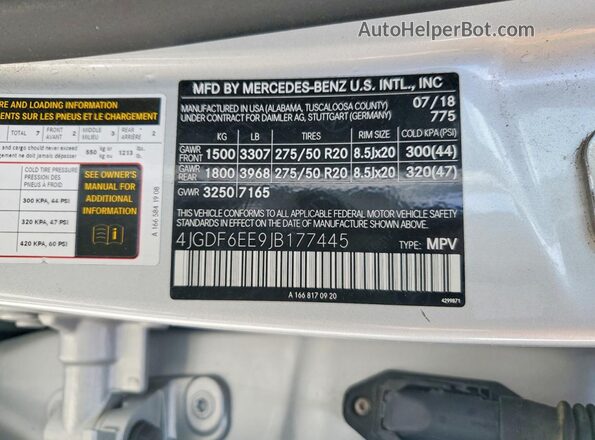 4JGDF6EE9JB177445 2018 MERCEDES-BENZ GLS Silver 