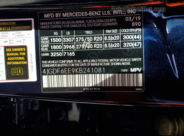 4JGDF6EE9KB241081 2019 MERCEDES-BENZ GLS Blue 