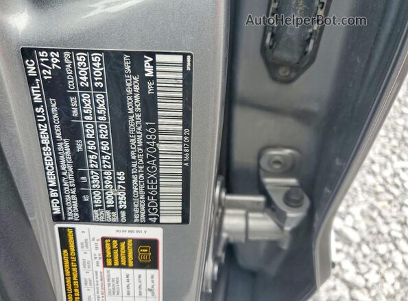 4JGDF6EEXGA704861 2016 MERCEDES-BENZ GL-CLASS Gray Widok naklejki z numerem VIN