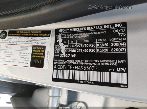 4JGDF6EEXHA955073 2017 MERCEDES-BENZ GLS 450 Gray Vista del compartimento del motor