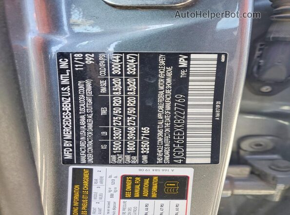 4JGDF6EEXKB227769 2019 MERCEDES-BENZ GLS Серый Вид наклейки с VIN-кодом