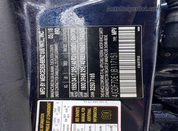 4JGDF7DE1JB117151 2018 MERCEDES-BENZ GLS Blue Vista de los asientos traseros