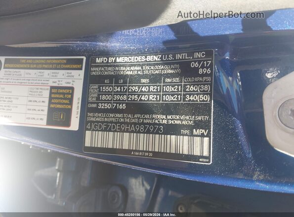 4JGDF7DE9HA987973 2017 MERCEDES-BENZ GLS 550 Blue Widok komory silnika
