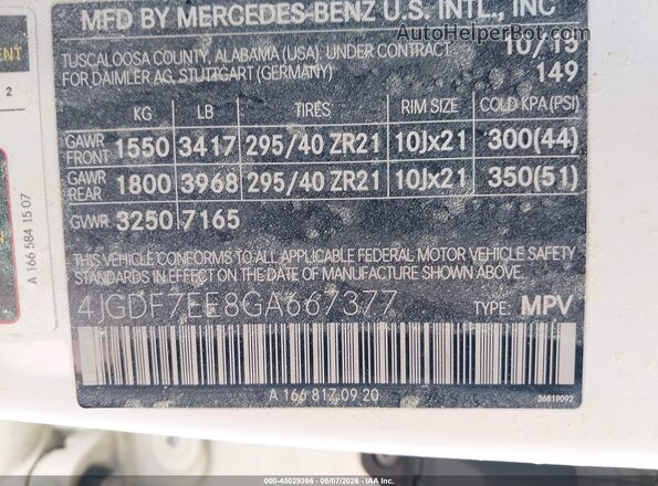 4JGDF7EE8GA667377 2016 MERCEDES-BENZ AMG White Widok komory silnika