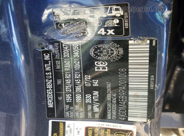 4JGDM4EB9PA001008 2023 MERCEDES-BENZ EQS Синий Вид подкапотного пространства