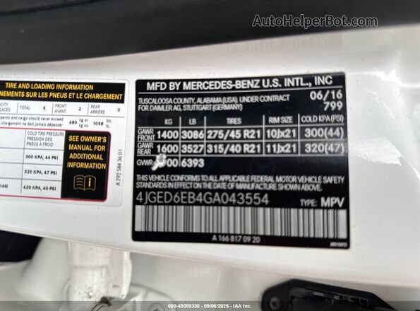 4JGED6EB4GA043554 2016 MERCEDES-BENZ GLE 450 AMG COUPE White Вид підкапотного простору