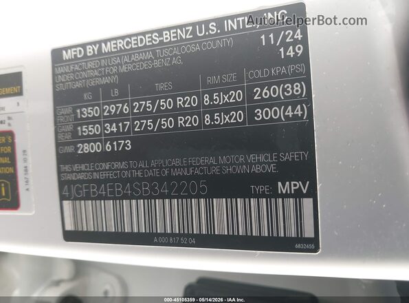 4JGFB4EB4SB342205 2025 MERCEDES-BENZ GLE 350 Белый 
