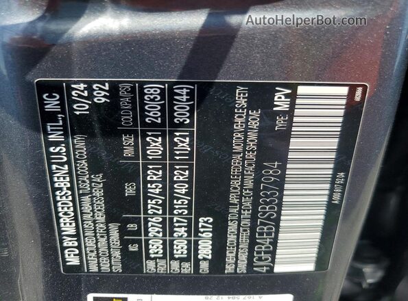 4JGFB4EB7SB337984 2025 MERCEDES-BENZ GLE Gray VIN sticker view