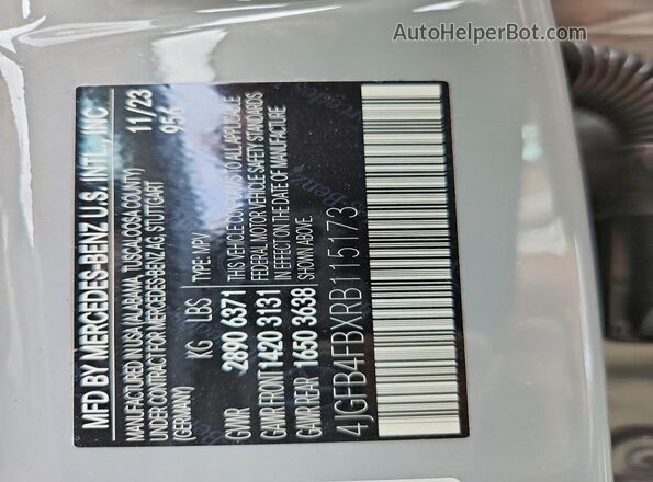 4JGFB4FBXRB115173 2024 MERCEDES-BENZ GLE Gray Vista de la etiqueta del VIN