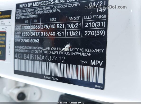 4JGFB4JB1MA487412 2021 MERCEDES-BENZ GLE 350 White ძრავის განყოფილების ხედი