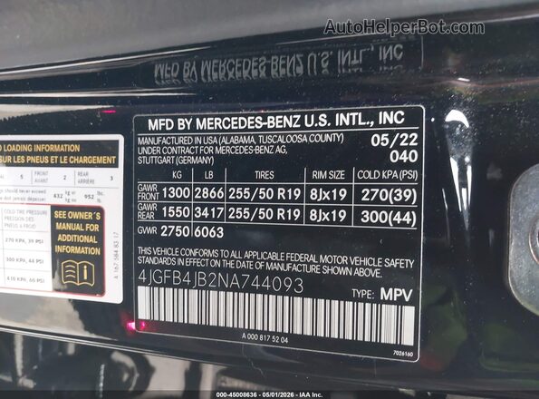 4JGFB4JB2NA744093 2022 MERCEDES-BENZ GLE 350 Black Вид підкапотного простору