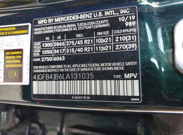 4JGFB4JB6LA131035 2020 MERCEDES-BENZ GLE Green 