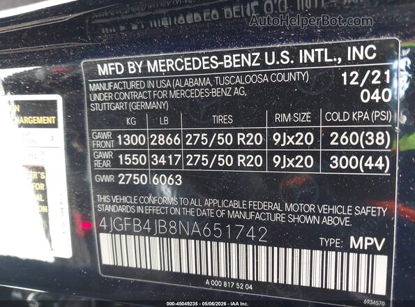 4JGFB4JB8NA651742 2022 MERCEDES-BENZ GLE 350 Черный Вид подкапотного пространства