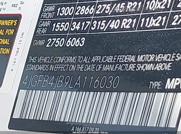 4JGFB4JB9LA116030 2020 MERCEDES-BENZ GLE 350 White Widok komory silnika