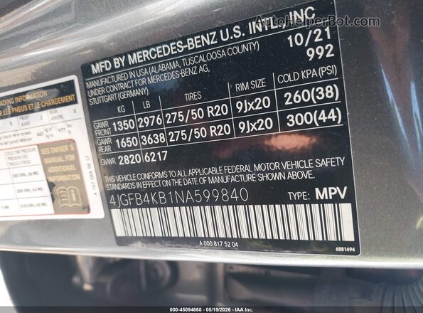 4JGFB4KB1NA599840 2022 MERCEDES-BENZ GLE 350 Серый Вид подкапотного пространства