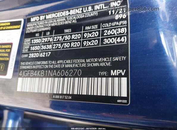 4JGFB4KB1NA606270 2022 MERCEDES-BENZ GLE 350 Blue Вид підкапотного простору