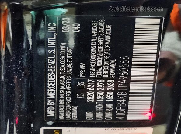 4JGFB4KB1PA960566 2023 MERCEDES-BENZ GLE Black Vista de la etiqueta del VIN