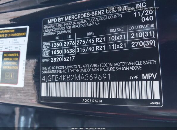 4JGFB4KB2MA369691 2021 MERCEDES-BENZ GLE 350 Black 