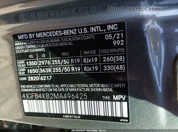 4JGFB4KB2MA496425 2021 MERCEDES-BENZ GLE 350 Gray Vista del compartimento del motor