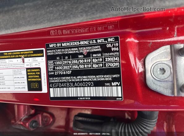 4JGFB4KB3LA060293 2020 MERCEDES-BENZ GLE 350 Красный Вид подкапотного пространства