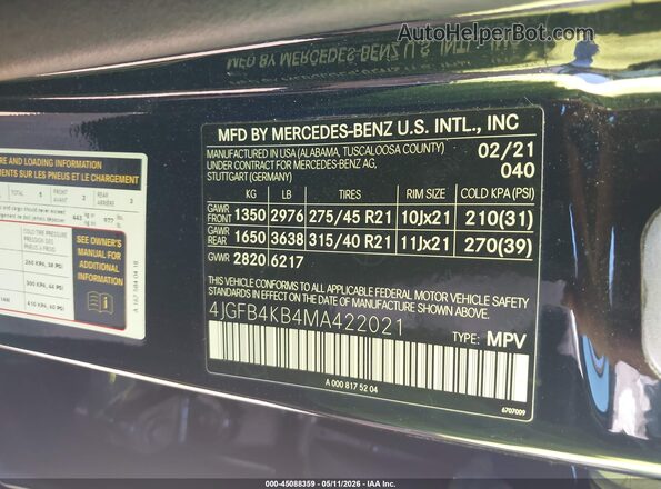 4JGFB4KB4MA422021 2021 MERCEDES-BENZ GLE 350 Black Շարժիչի բաժամունքի տեսք