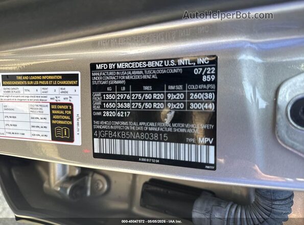 4JGFB4KB5NA803815 2022 MERCEDES-BENZ GLE 350 Gold 